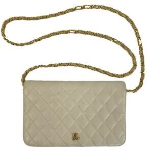 Jay Herbert New York Vintage Quilted Purse with Gold-Tone Chain Strap Cream